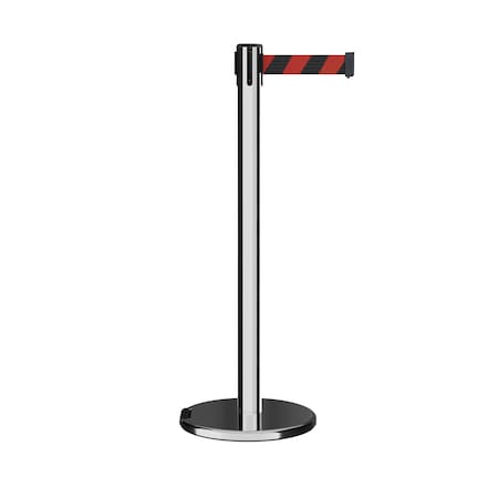 Retractable Belt Rolling Stanchion, 2.5ft Pol.Steel Post  7.5ft Blk/Rd